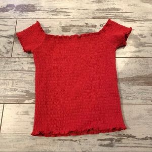 Hollister Smocked Off the Shoulder Red Top XS